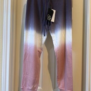 NWT Chaser Slub French Terry Zip Side Ombre Jogger Pants - Purple, White, Pink